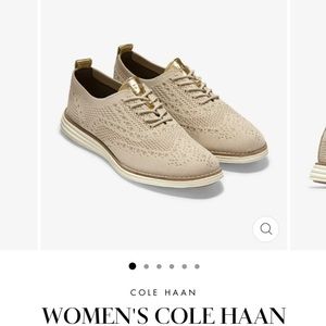 Cole Haan Zerøgrand Wingtip Oxford in Rye White with Gold Accents
